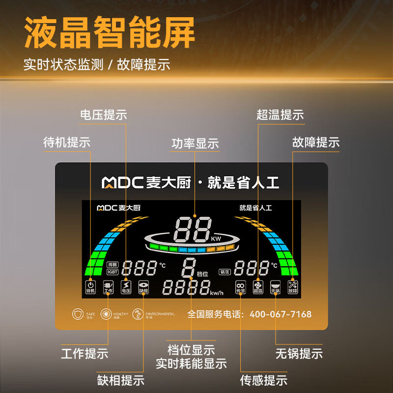 麥大廚金麥款201材質電磁雙頭單尾小炒爐24kw